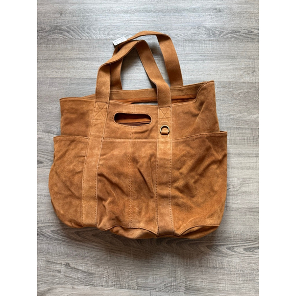 Free People Suede Caravan Bag Saddle NWT Oversized Boho Leather - Picture 5 of 6